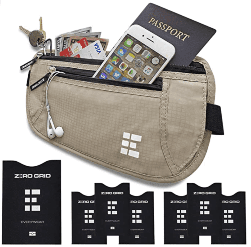 Zero Grid Money Belt wRFID Blocking Concealed Travel Wallet Passport Holder